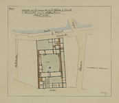 214096 Plattegrond met indeling van het St. Ceciliaklooster, gelegen tussen de Oudegracht en de Neude te Utrecht.